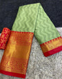 Pista & Red Silk Saree With Weaving Work
