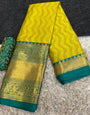 Yellow & Pine Green Silk Saree With Weaving Work