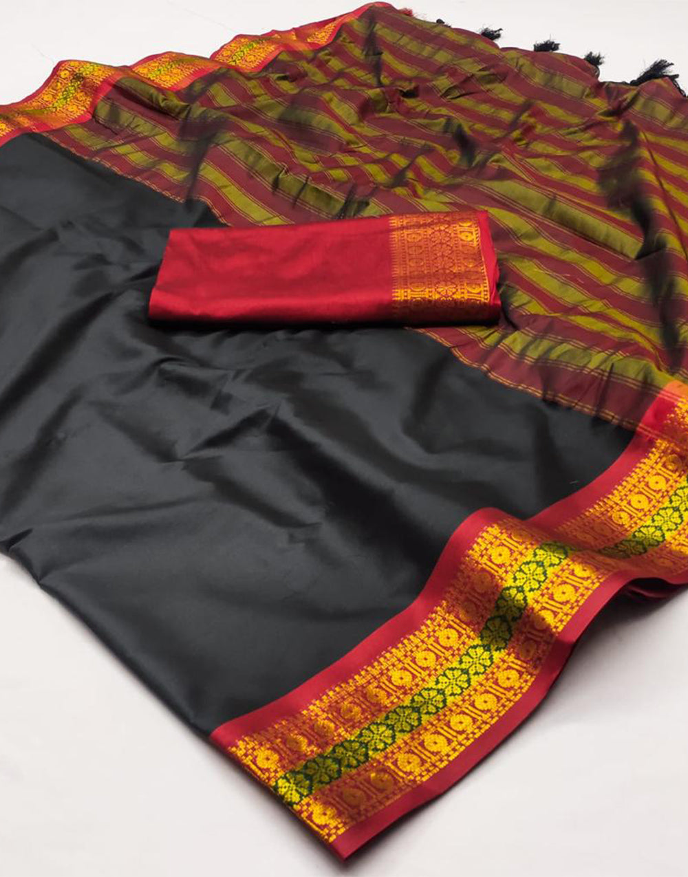 Black Silk Saree With Weaving Work