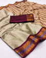 Chiku Silk Saree With Weaving Work