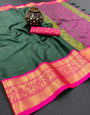 Dark Green Silk Saree With Weaving Work