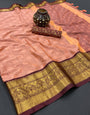 Peach Silk Saree With Weaving Work
