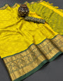 Yellow & Green Silk Saree With Weaving Work