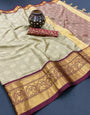 Chiku & Maroon Silk Saree With Weaving Work
