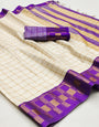 Cream & Purple Silk Saree With Weaving Work