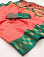 Georgia Peach & Green Silk Saree With Weaving Work
