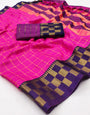 Rani Pink Silk Saree With Weaving Work
