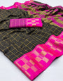 Hunter Green & Pink Silk Saree With Weaving Work