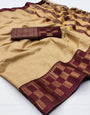 Biege & Maroon Silk Saree With Weaving Work