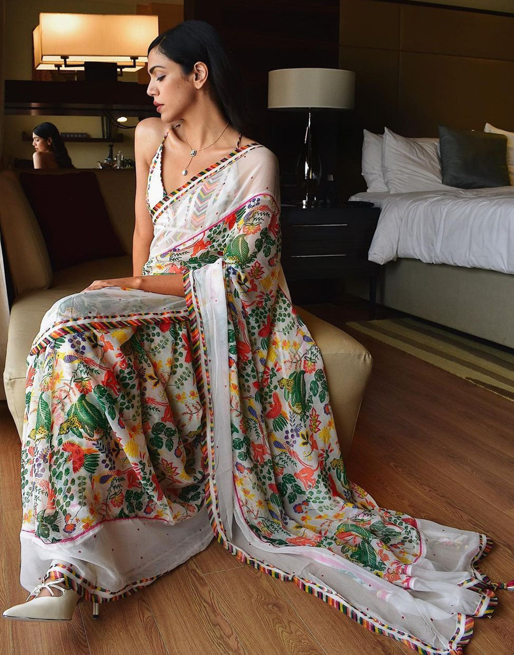 Multi Colour Heavy Georgette Saree With Digital Printed Work
