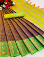Brown & Green Silk Saree With Weaving Work
