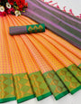 Orange Silk Saree With Weaving Work