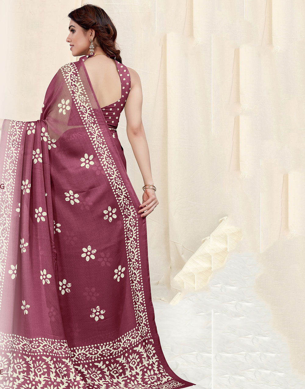Light Wine Printed Chiffon Saree