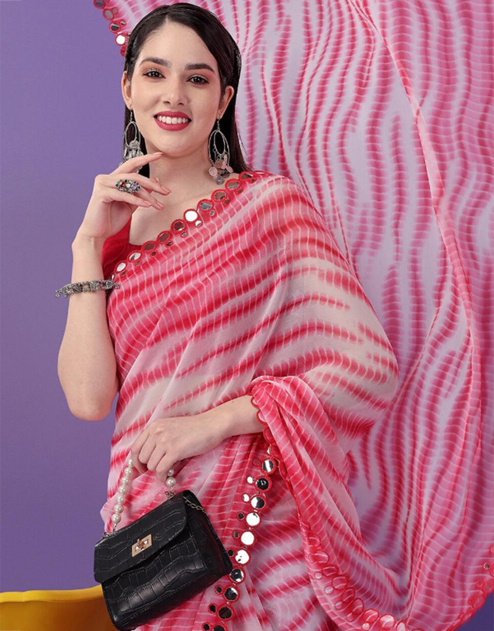 Pink Georgette Saree With Printed Work