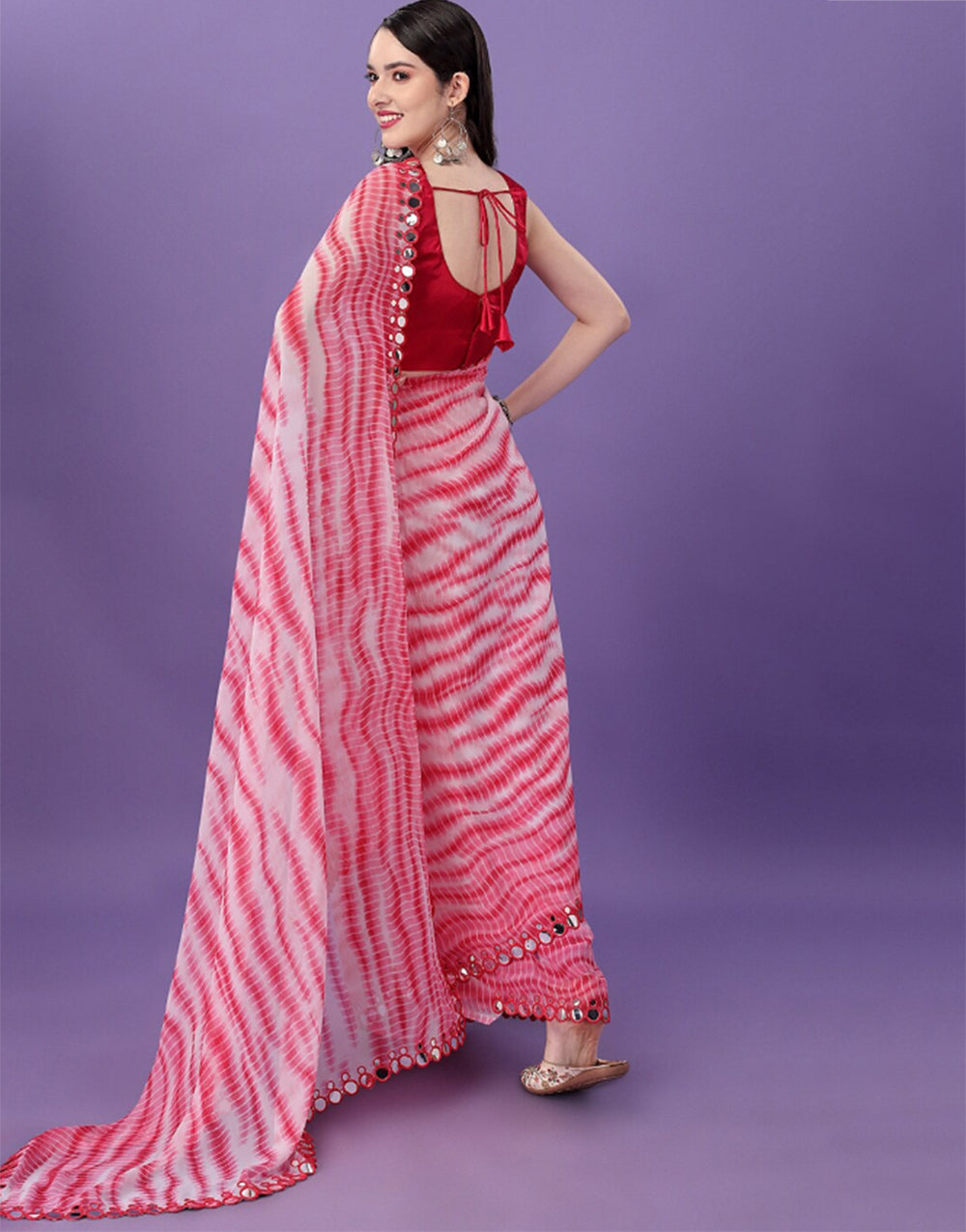 Pink Georgette Saree With Printed Work