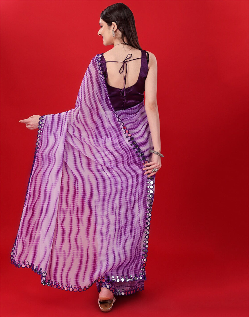 Violet Georgette Saree With Printed Work