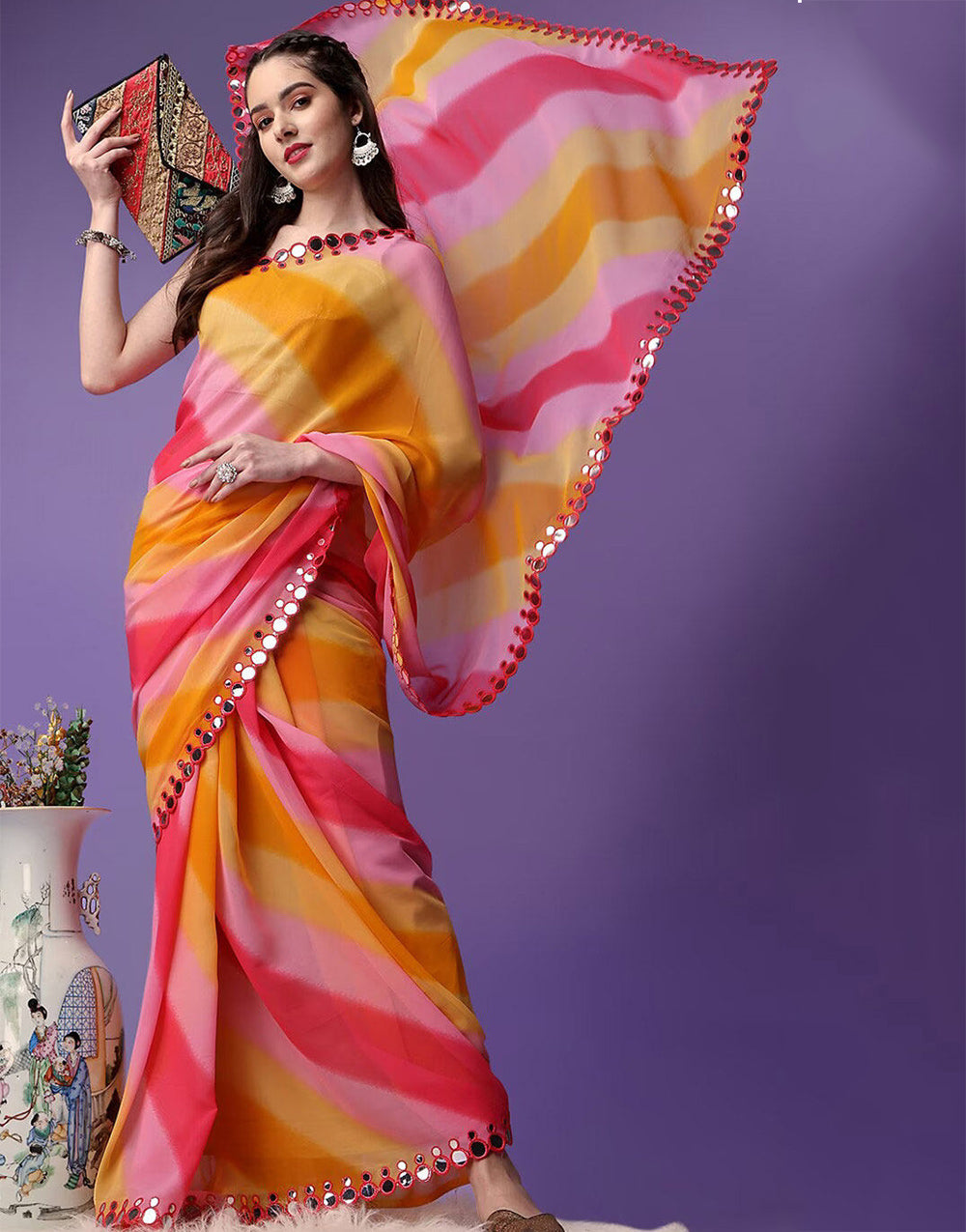 Multi Color Georgette Saree With Printed Work