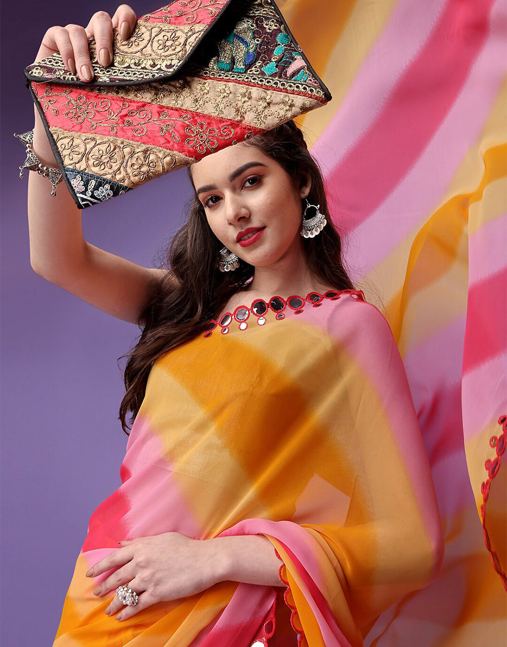 Multi Color Georgette Saree With Printed Work