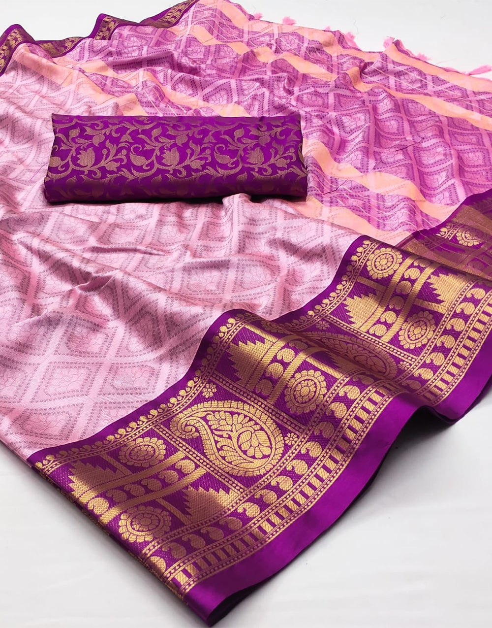 Pink & Purple Silk Saree With Weaving Work