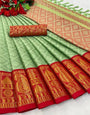 Pista Green & Red Silk Saree With Weaving Work