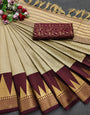 Chiku Silk Saree With Weaving Work