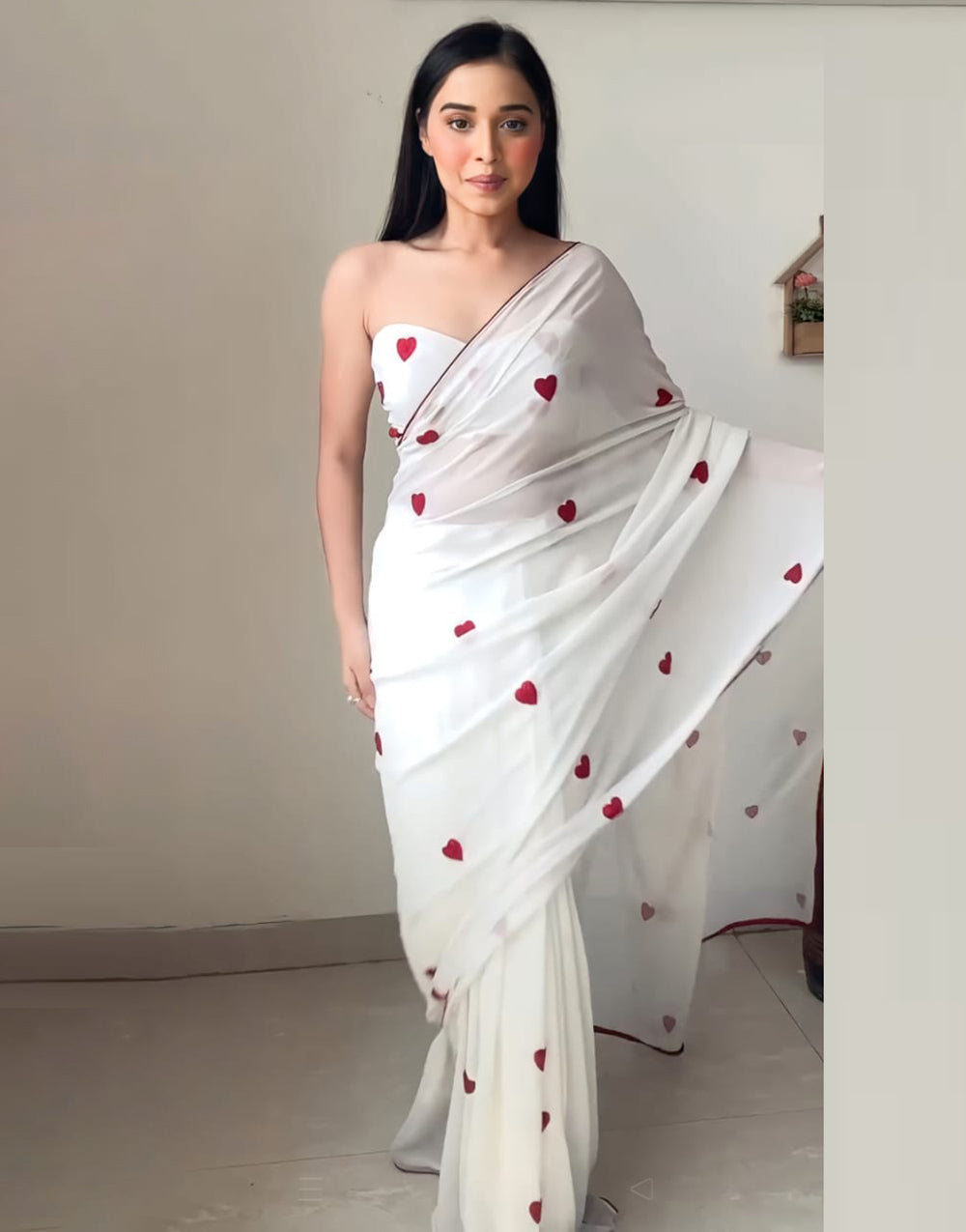 White Georgette Ready To Wear Saree