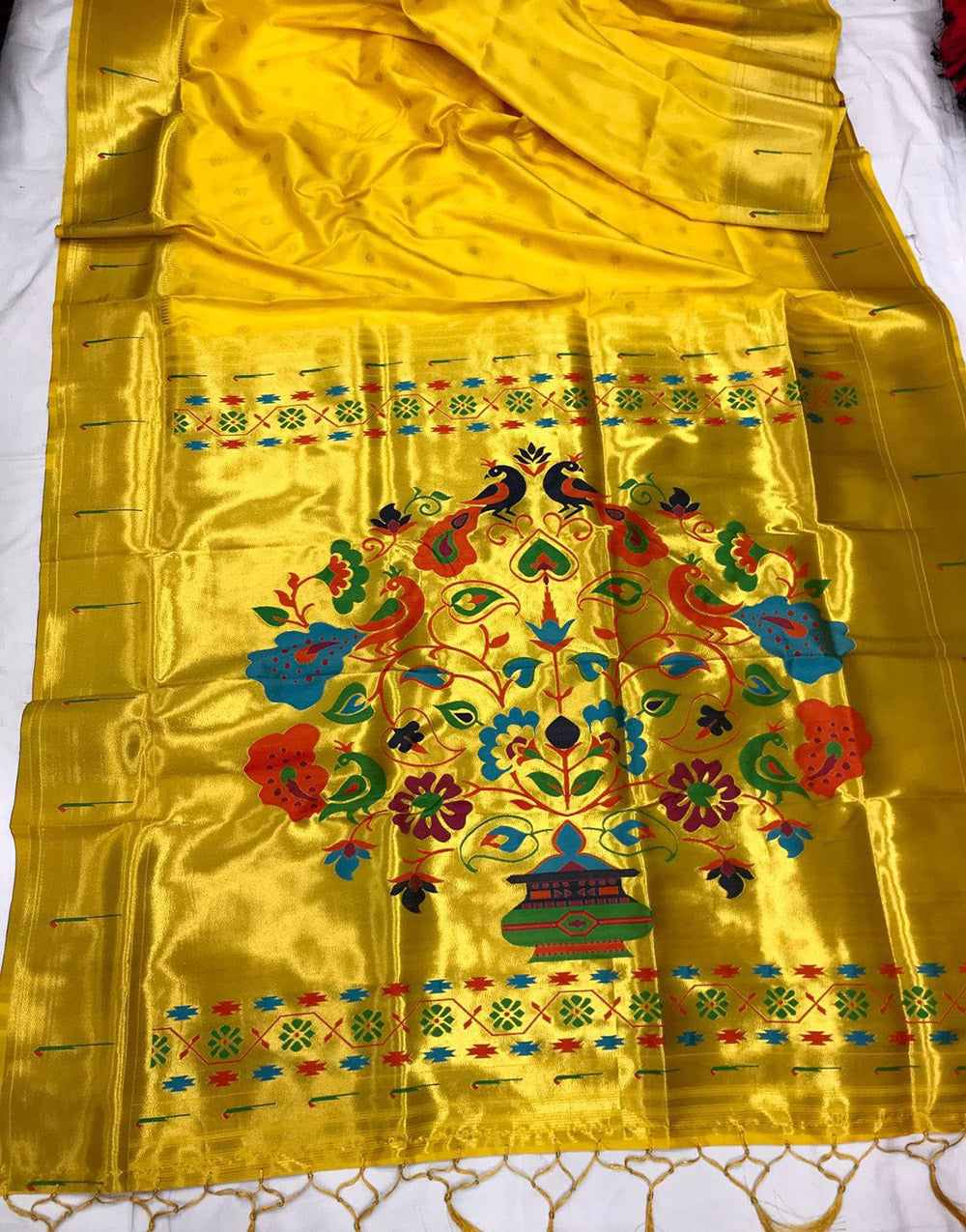 Yellow Paithani Saree With Golden Zari Weaving Work