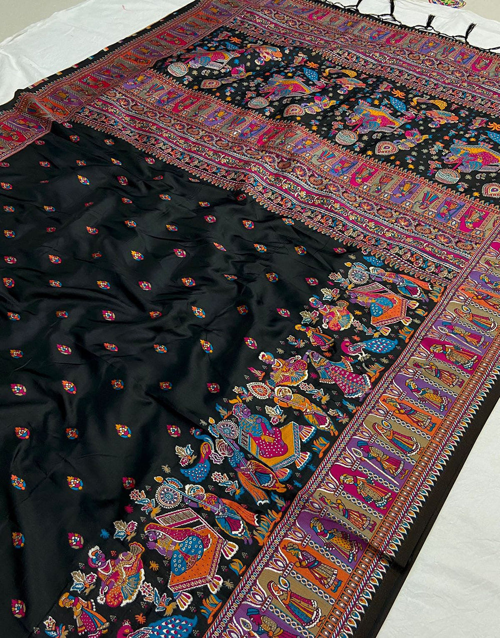 Black Soft Banarasi Silk With Zari Weaving Work
