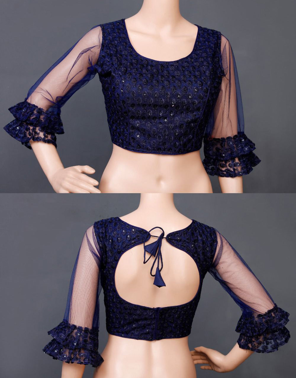 Navy Blue Soft Nylon Thread Embroidery & Sequence Work Blouse
