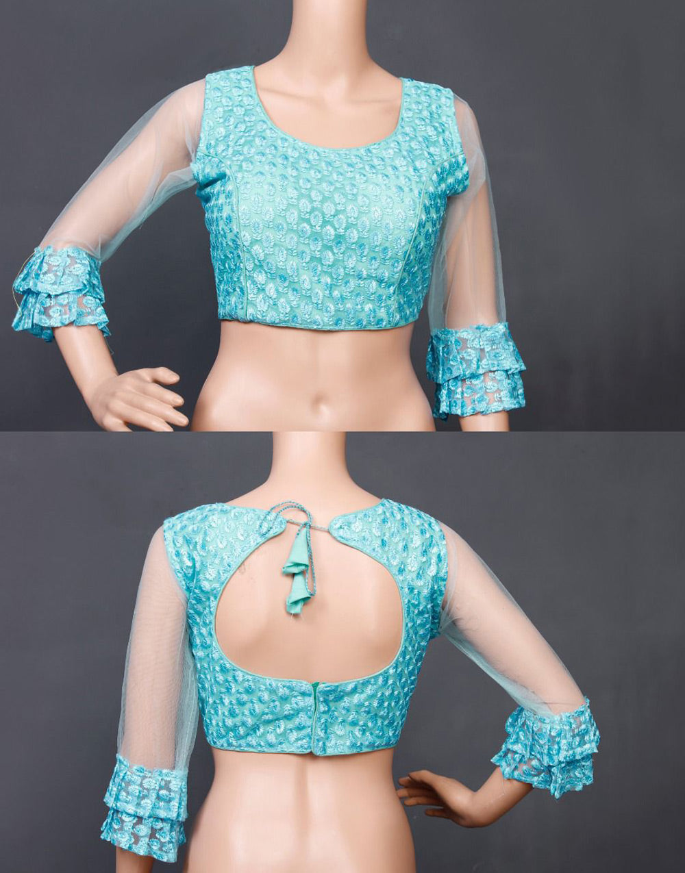 Sky Blue Soft Nylon Thread Embroidery & Sequence Work Blouse
