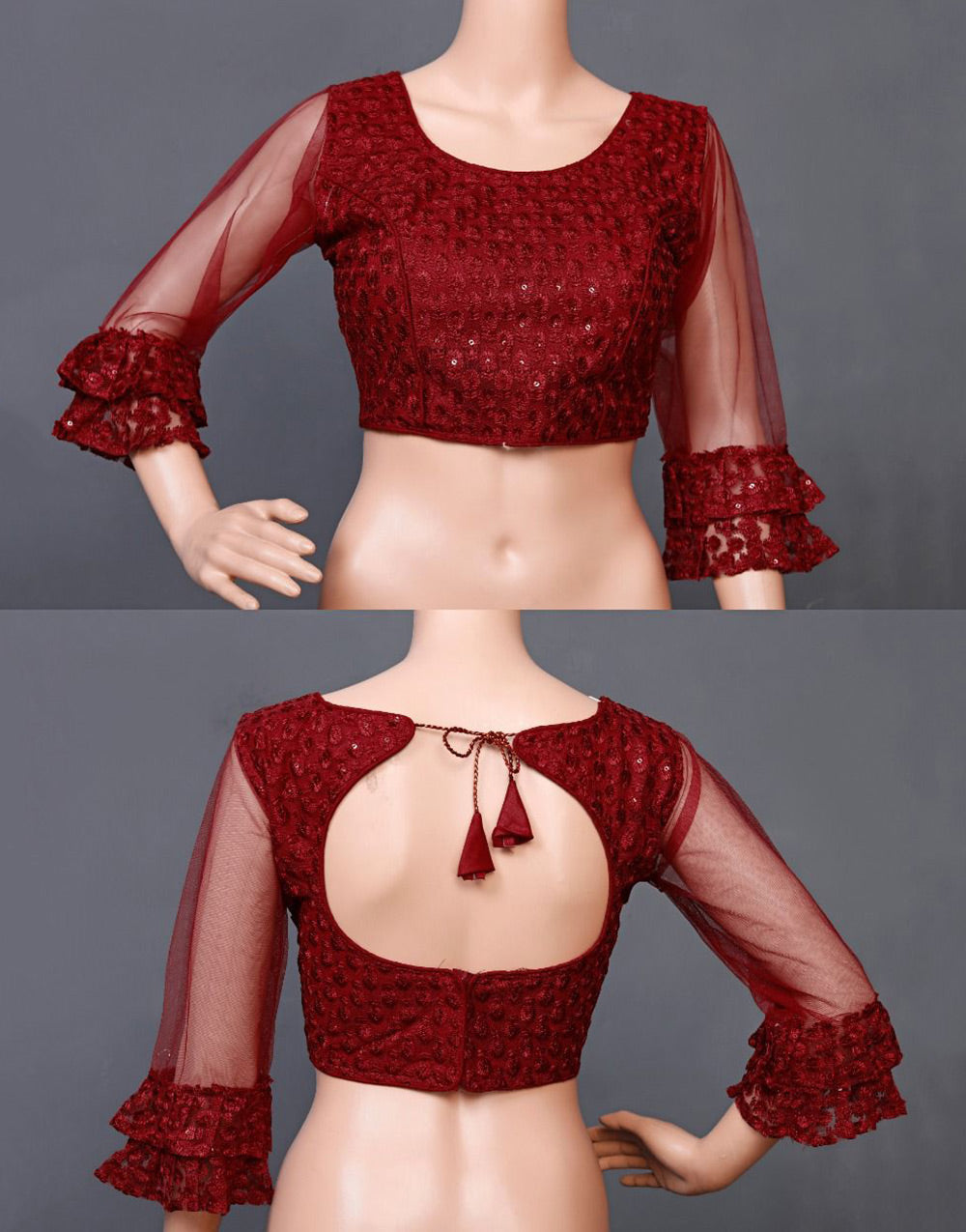Maroon Soft Nylon Thread Embroidery & Sequence Work Blouse