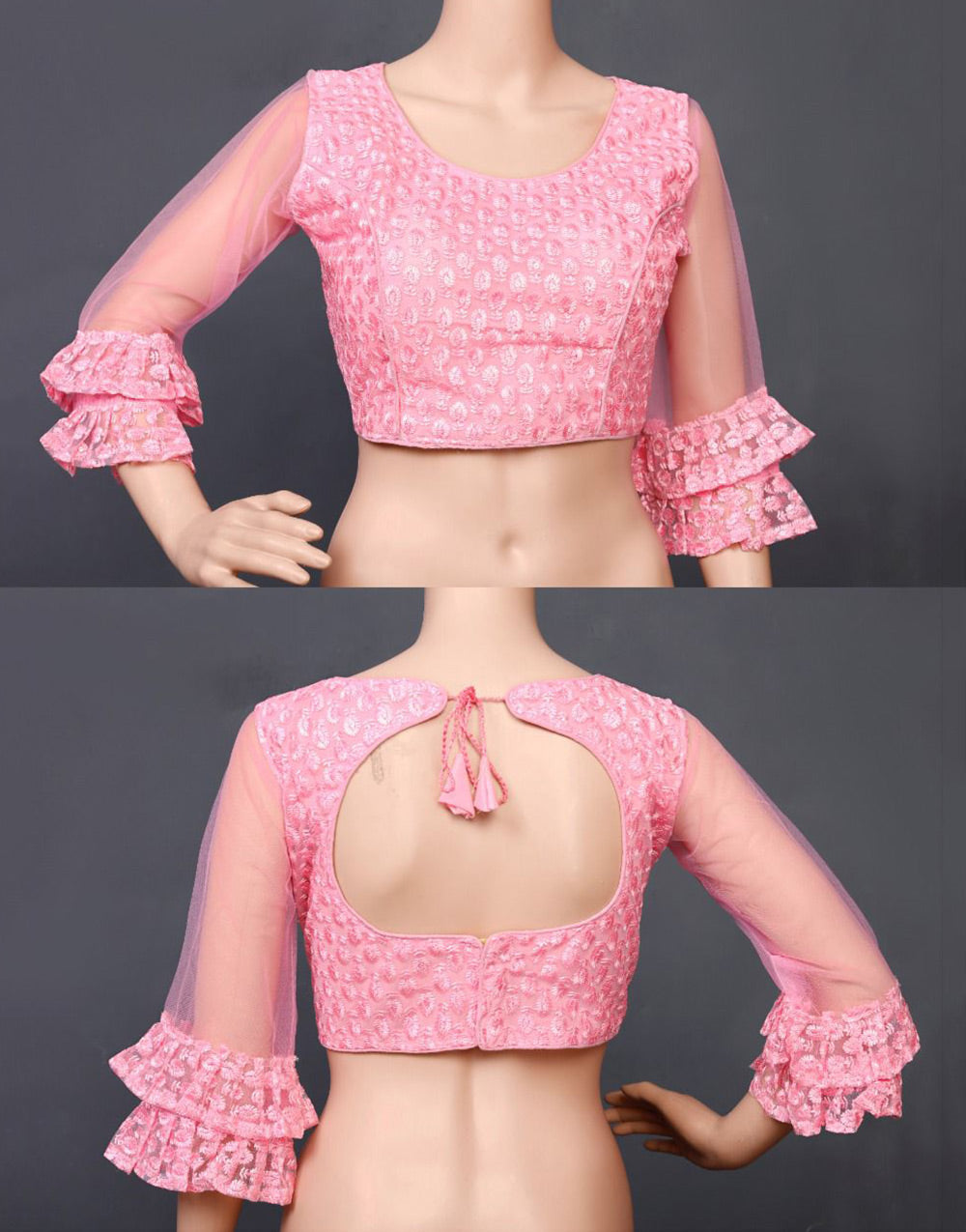 Pink Soft Nylon Thread Embroidery & Sequence Work Blouse
