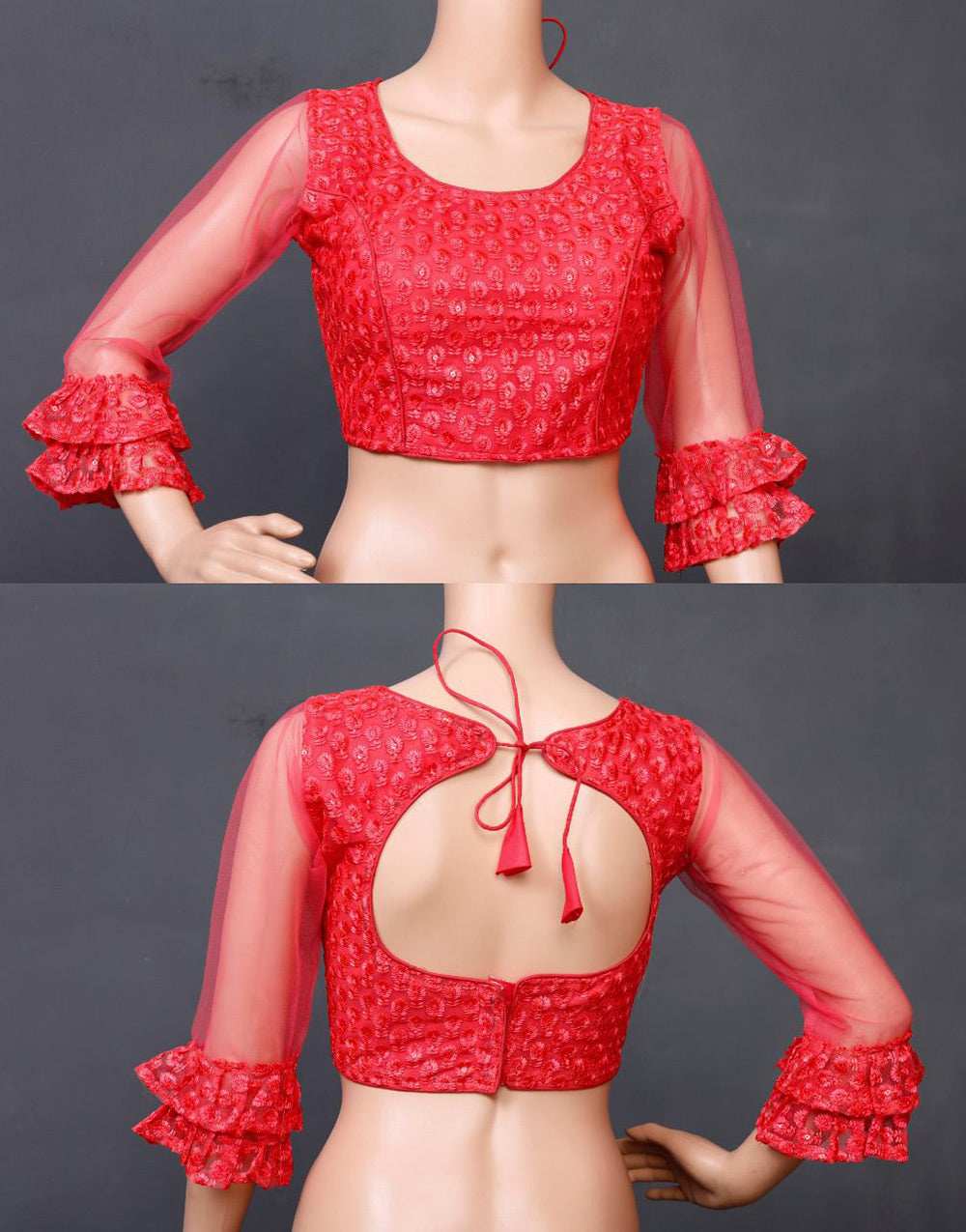 Dark Pink Soft Nylon Thread Embroidery & Sequence Work Blouse