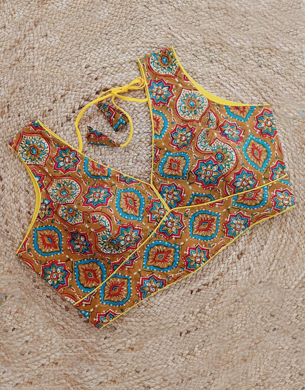 Yellow Cotton With Printed Work Blouse