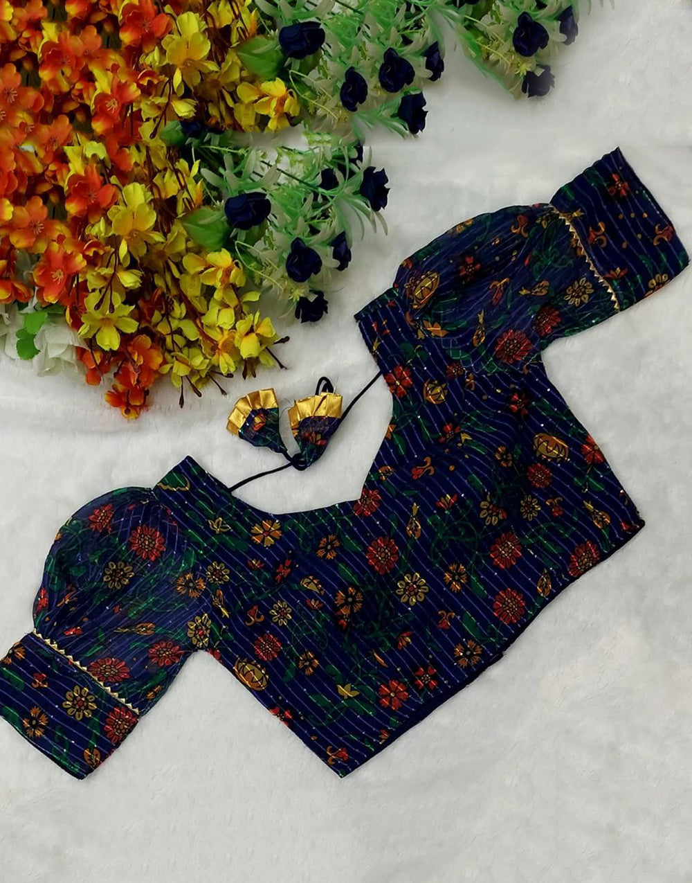 Navy Blue Georgette With Digital Printed Blouse