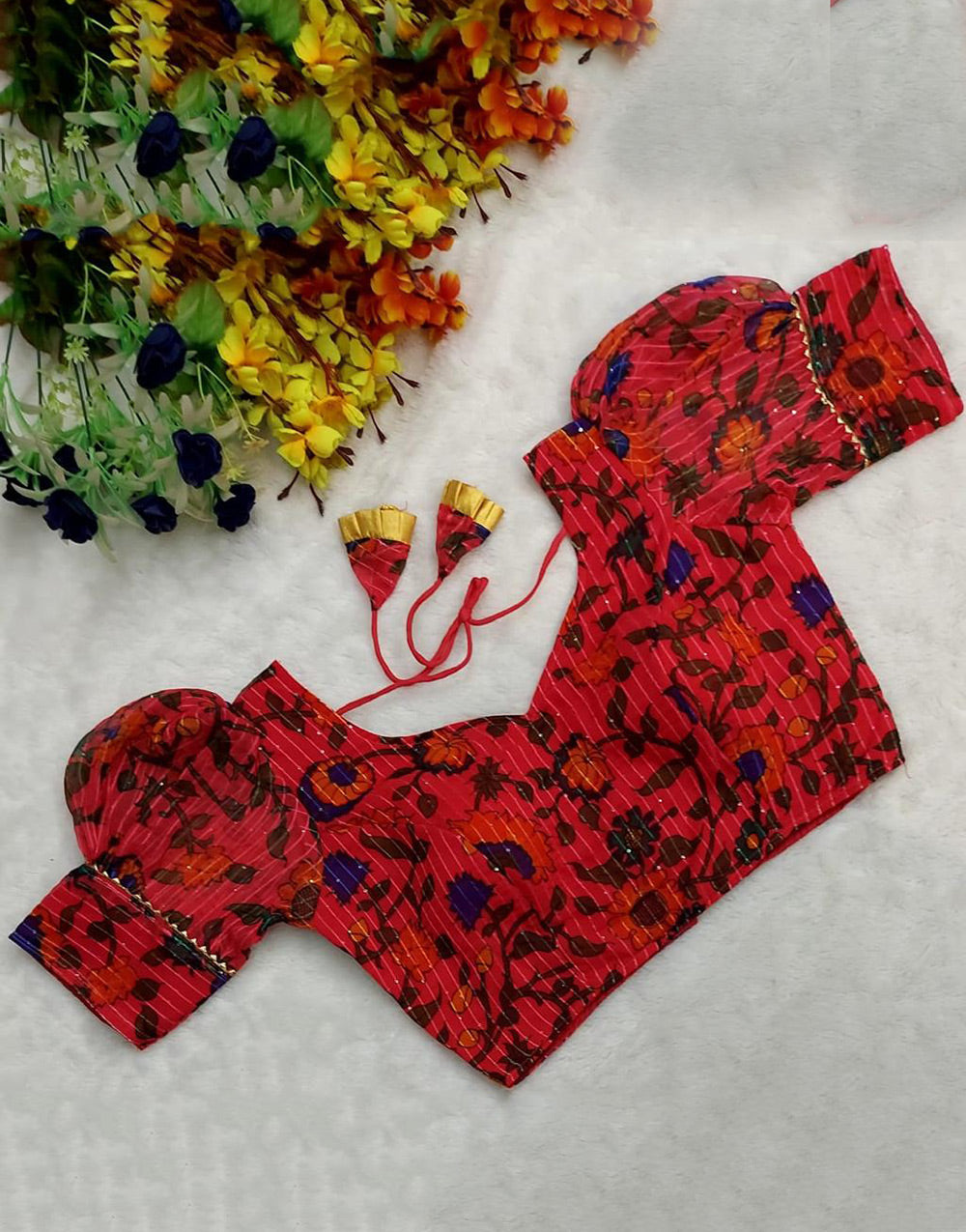 Ruby Pink Georgette With Digital Printed Blouse