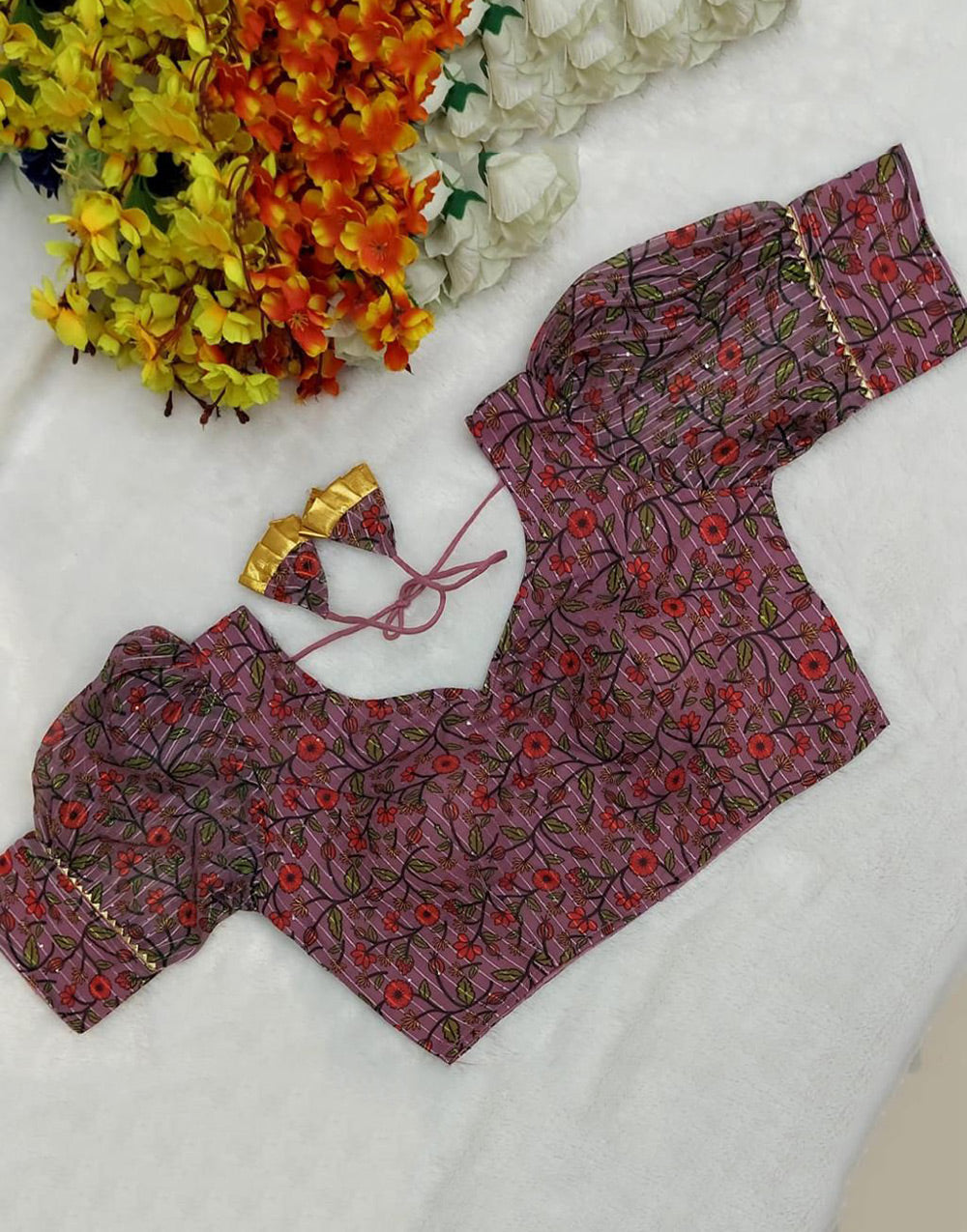 Rosewood Pink Georgette With Digital Printed Blouse