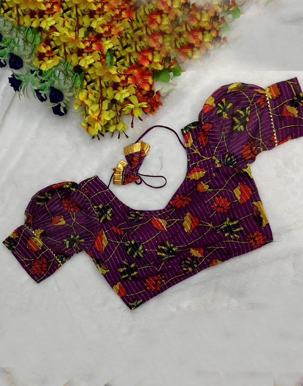 Tyrian Purple Georgette With Digital Printed Blouse