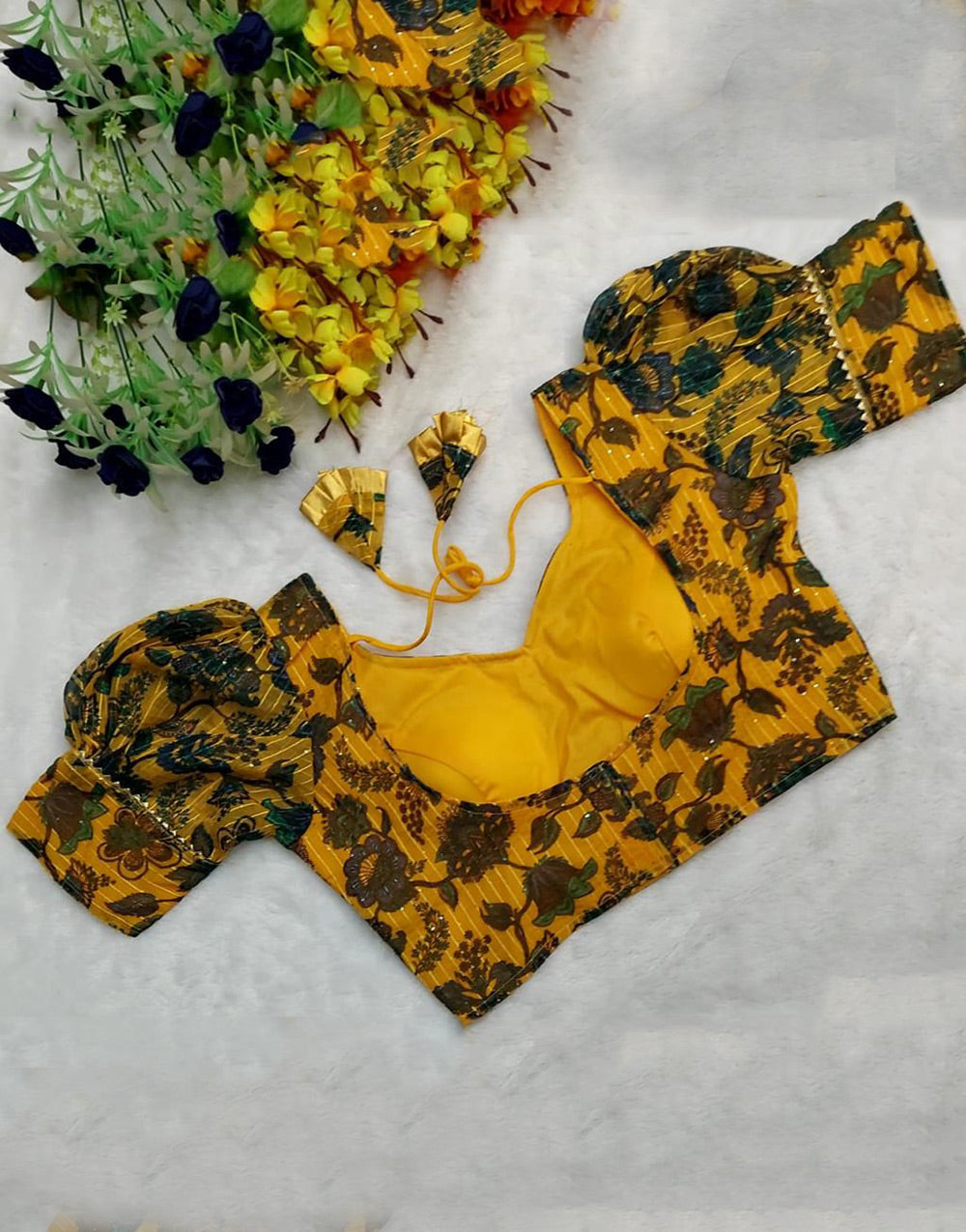 Yellow Georgette With Digital Printed Blouse