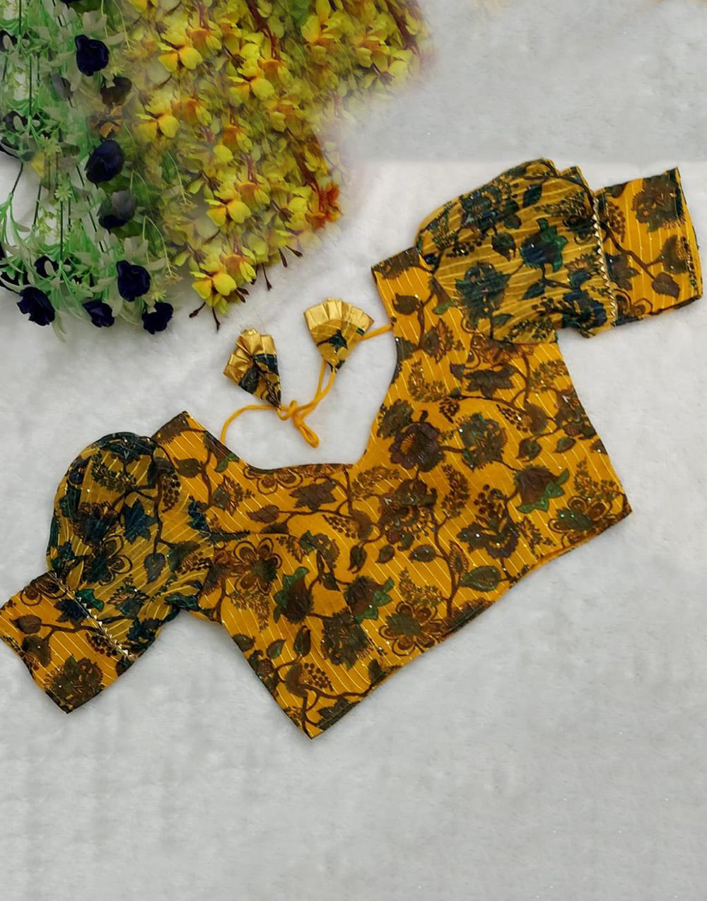 Yellow Georgette With Digital Printed Blouse
