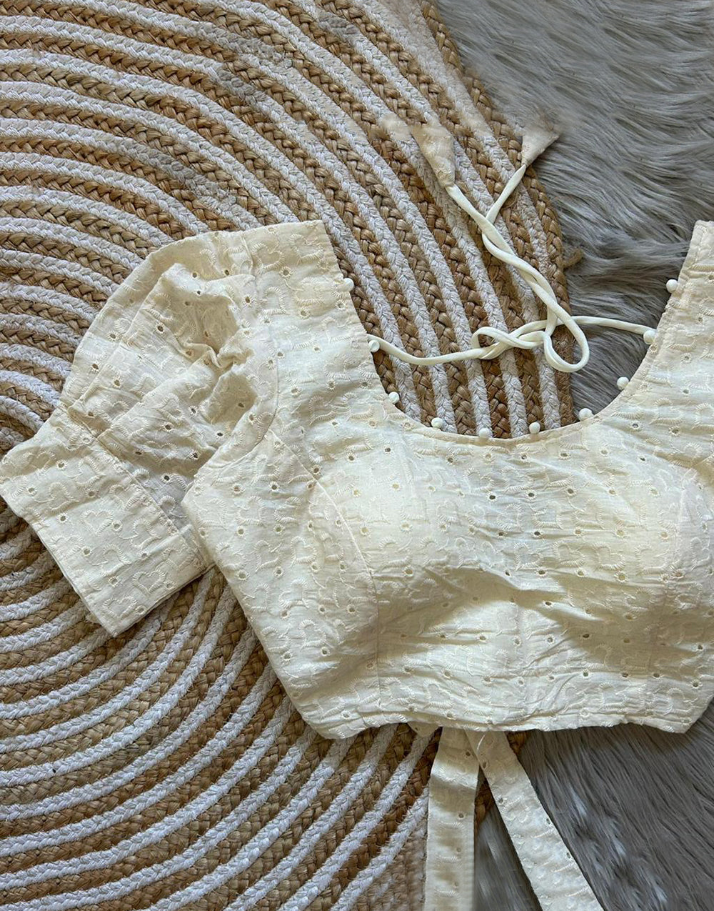 Designer Off White Embroidery Work With Cotton Blouse