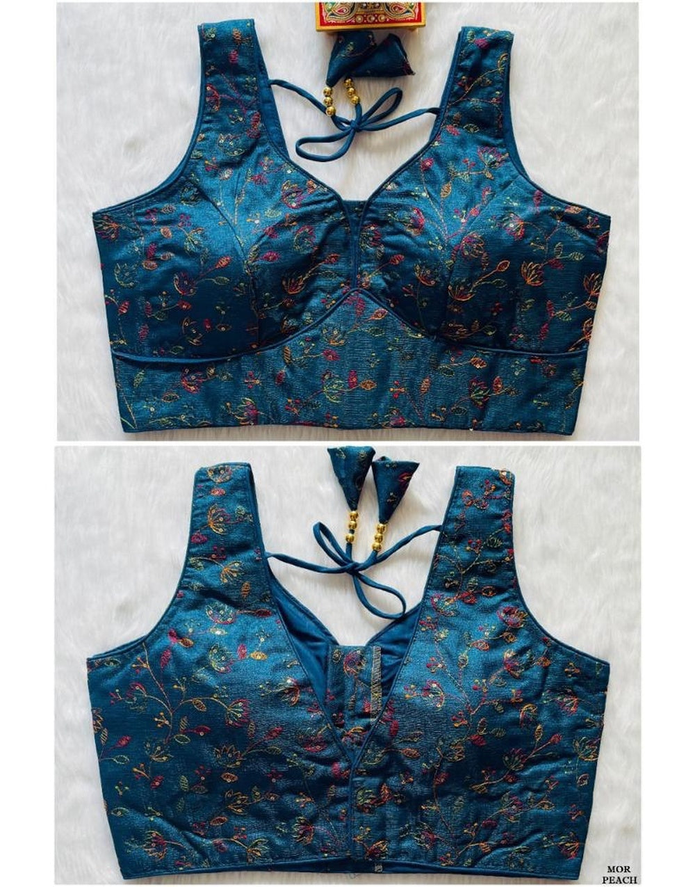 Blue Phontam Silk Sequins Embroidery Blouse