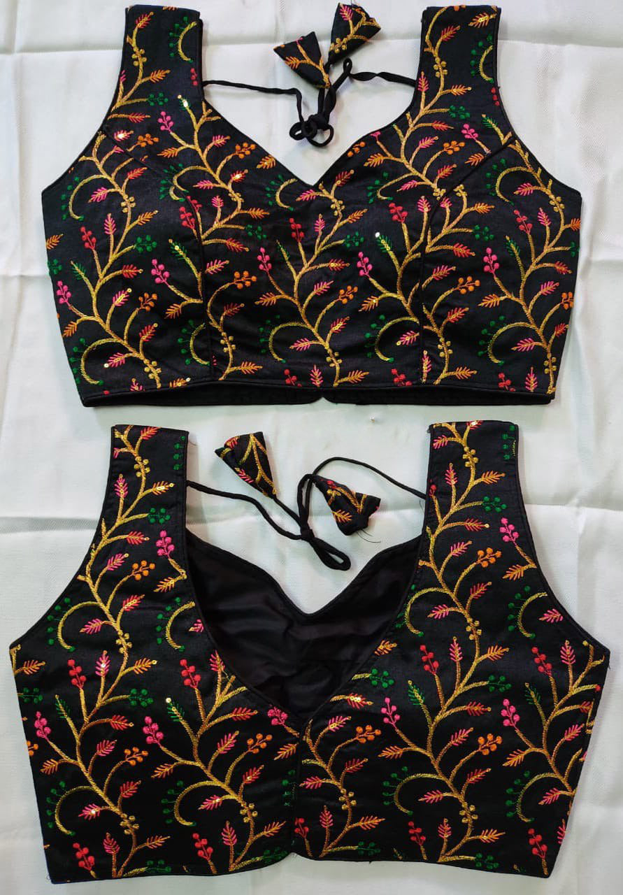 Black Phontam Silk Embroidery Blouse