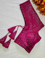 Rani Pink Banarasi Silk With Silver Zari Weaving Blouse