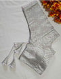 White Banarasi Silk With Silver Zari Weaving Blouse