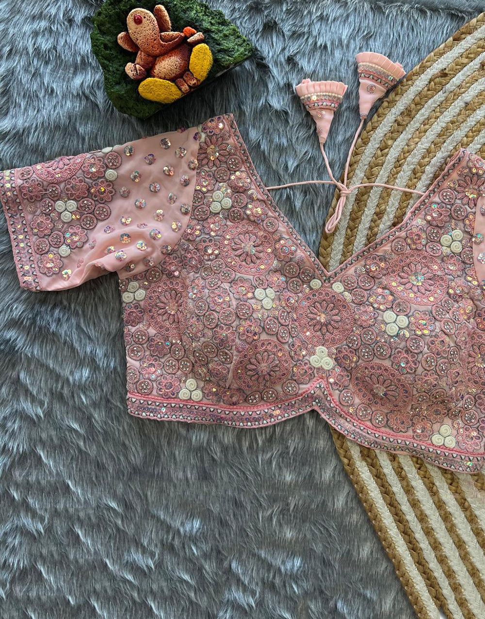 Baby Pink Embroidery & Diamond Work Wedding Blouse