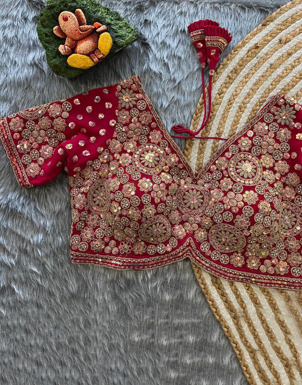 Dark Pink Embroidery & Diamond Work Wedding Blouse