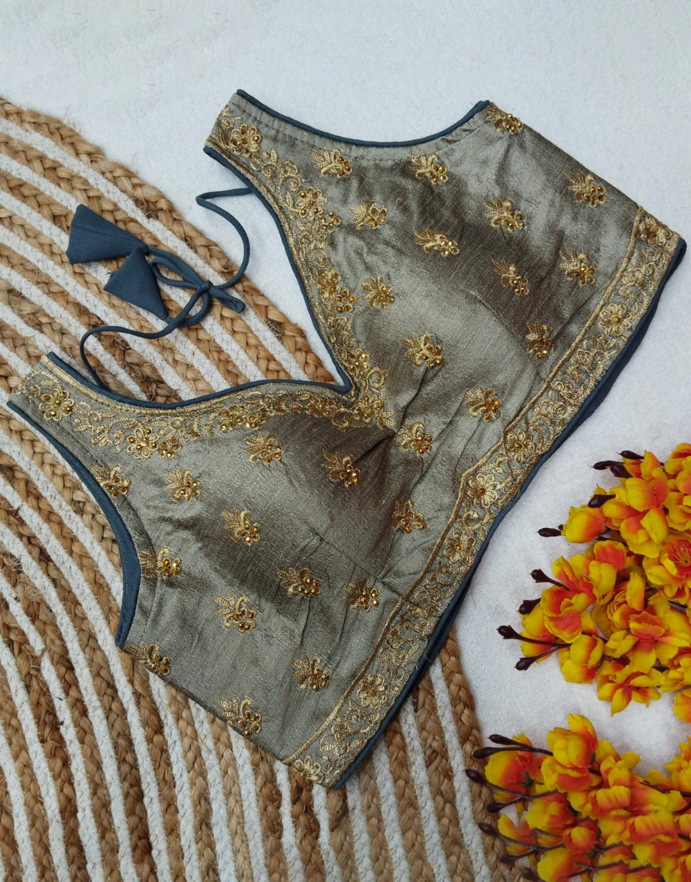 Grey Heavy Embroidery Design Blouse