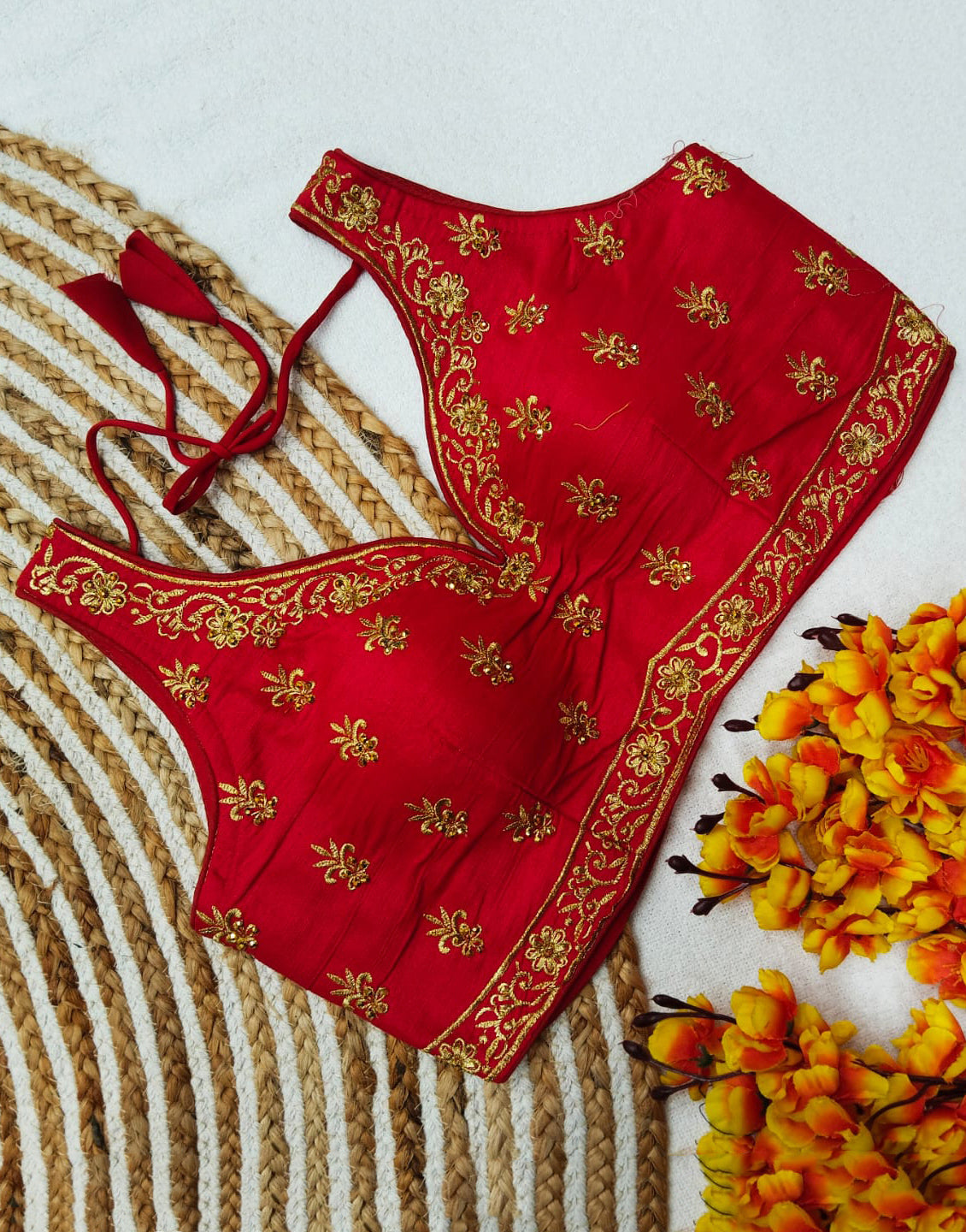 Red Heavy Embroidery Design Blouse
