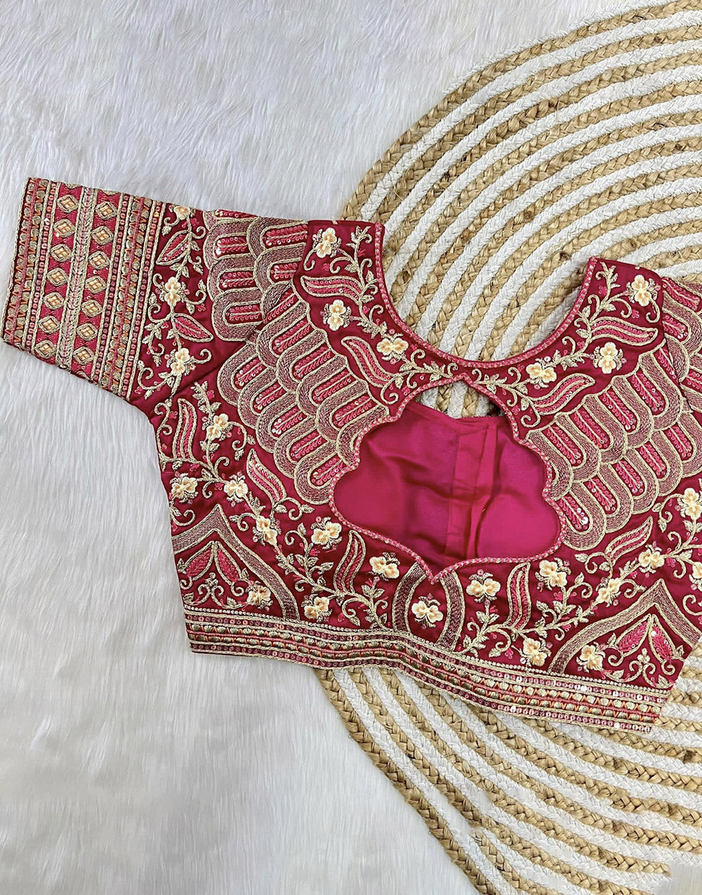 Pink Milan Silk Heavy Embroidery Work Blouse